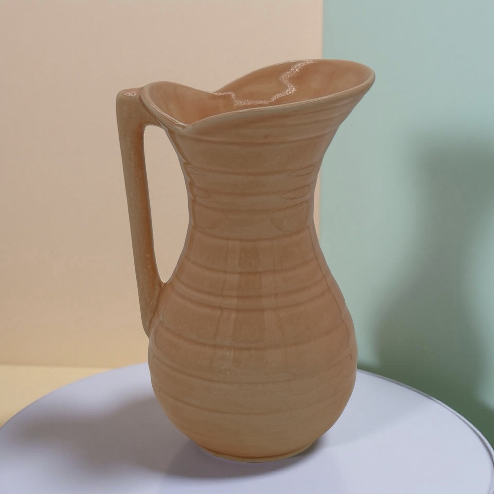 Beswick 1624 Jug Pitcher 6" Vintage Art Deco Ribbed Pink Ceramic Vase England